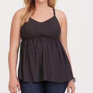 Torrid Black Metallic Pinstripe Babydoll Tank sz 2